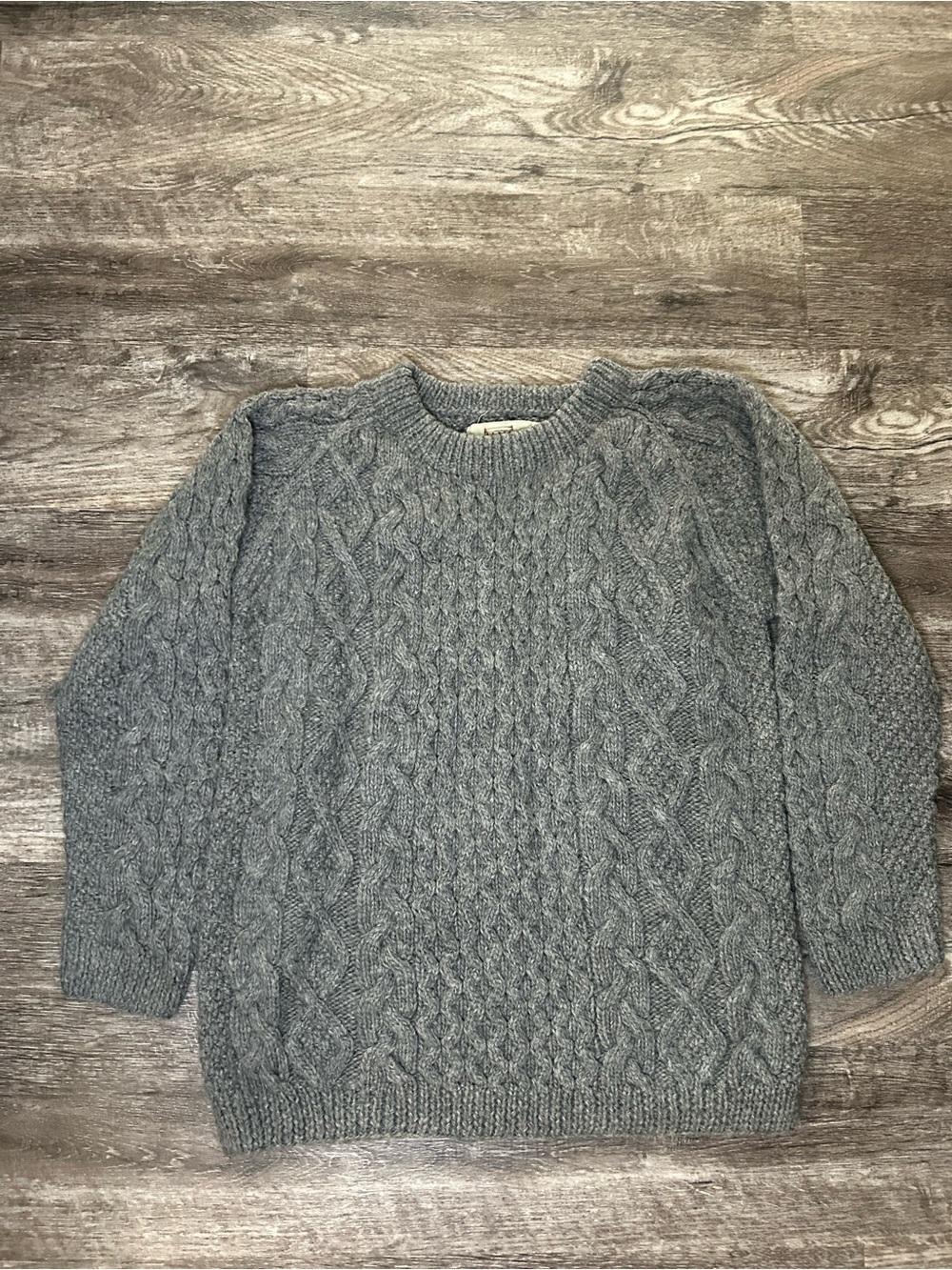 Aran Sweater Market Ireland 100% Wool Cable Knit Sweater Gray Size XL